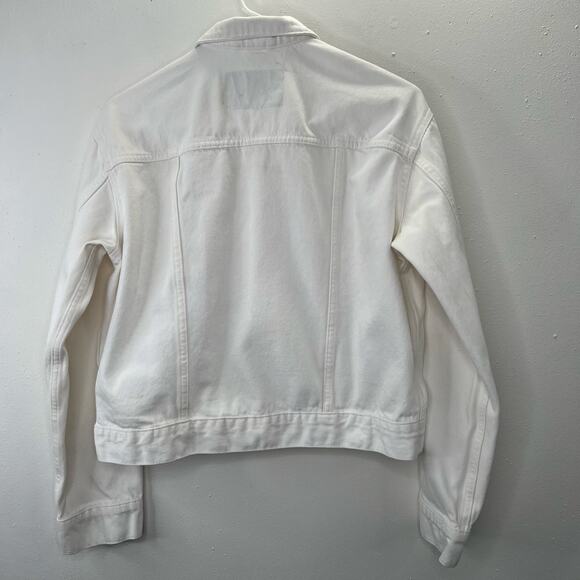 H&M Denim Jean Jacket White S Women Button Front Pockets Trucker Cowgirl Coastal - Picture 2 of 9